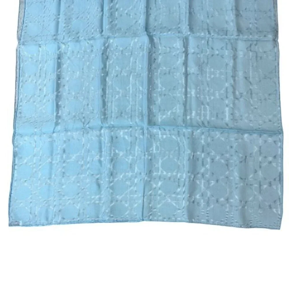 Christian Dior I631 Cannage Jacquard Stole Silk Large Light Blue Shawl